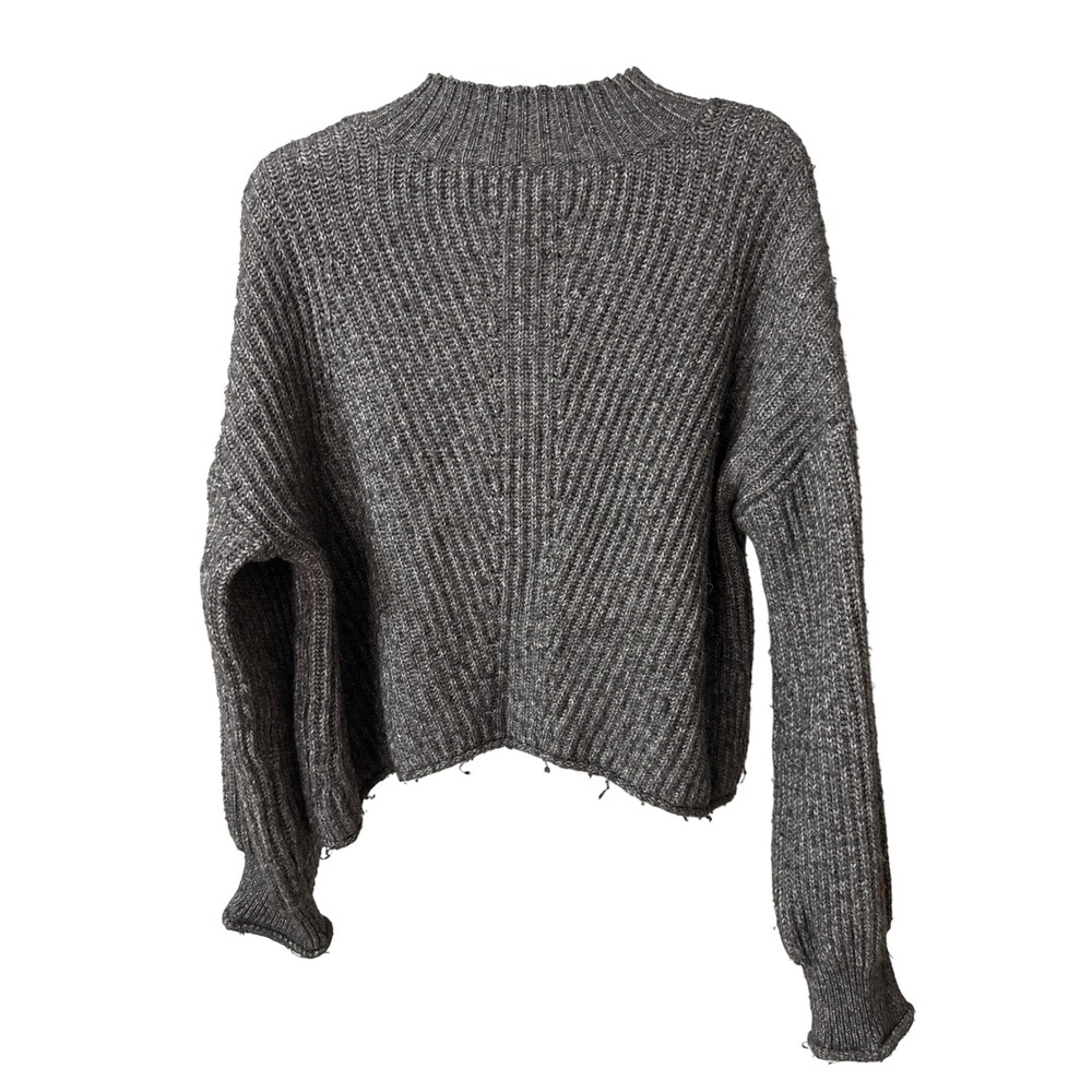 Kohls Women Gray Ribbed Mock Neck Knit Sweater JG24S100PS Charcoal Marl Relaxed